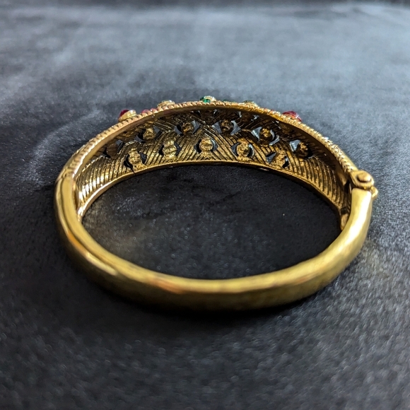 Gemstone Bangle Bracelet Hinge Gold Color Teal Red Ethnic Vintage Y2K 90s - Picture 5 of 7